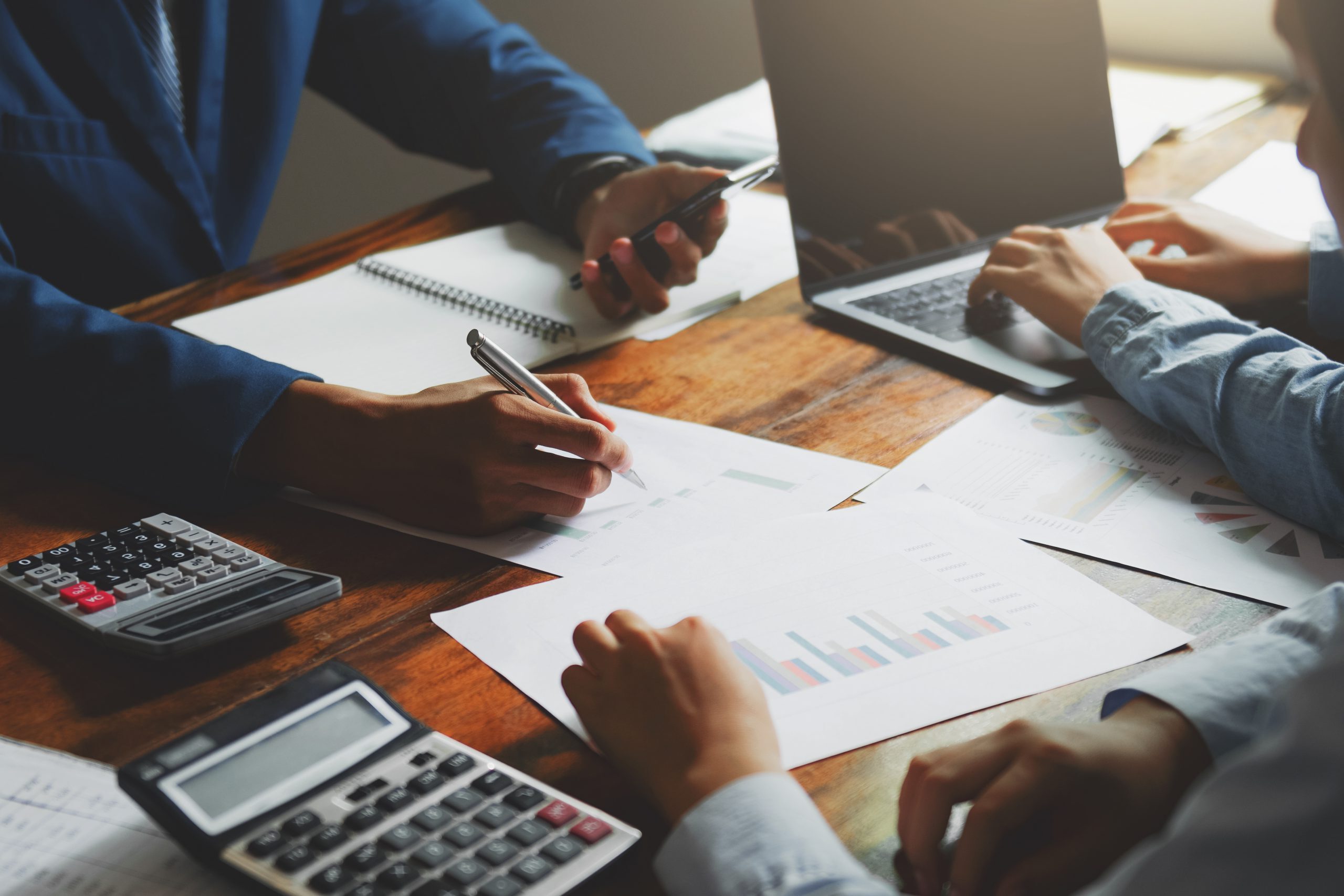 teamwork business working on desk accounting concept financial in office